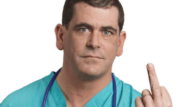 Rude-doctor-healthcare-concept-middle-finger-man-Shutterstock